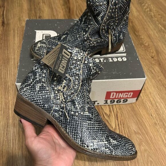 DINGO snake skin print leather ankle boots booties shoes women’s 7 new in box - Picture 1 of 9